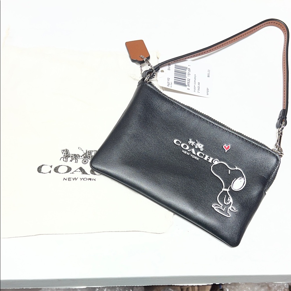 Coach Black Wristlet with Snoopy Design
